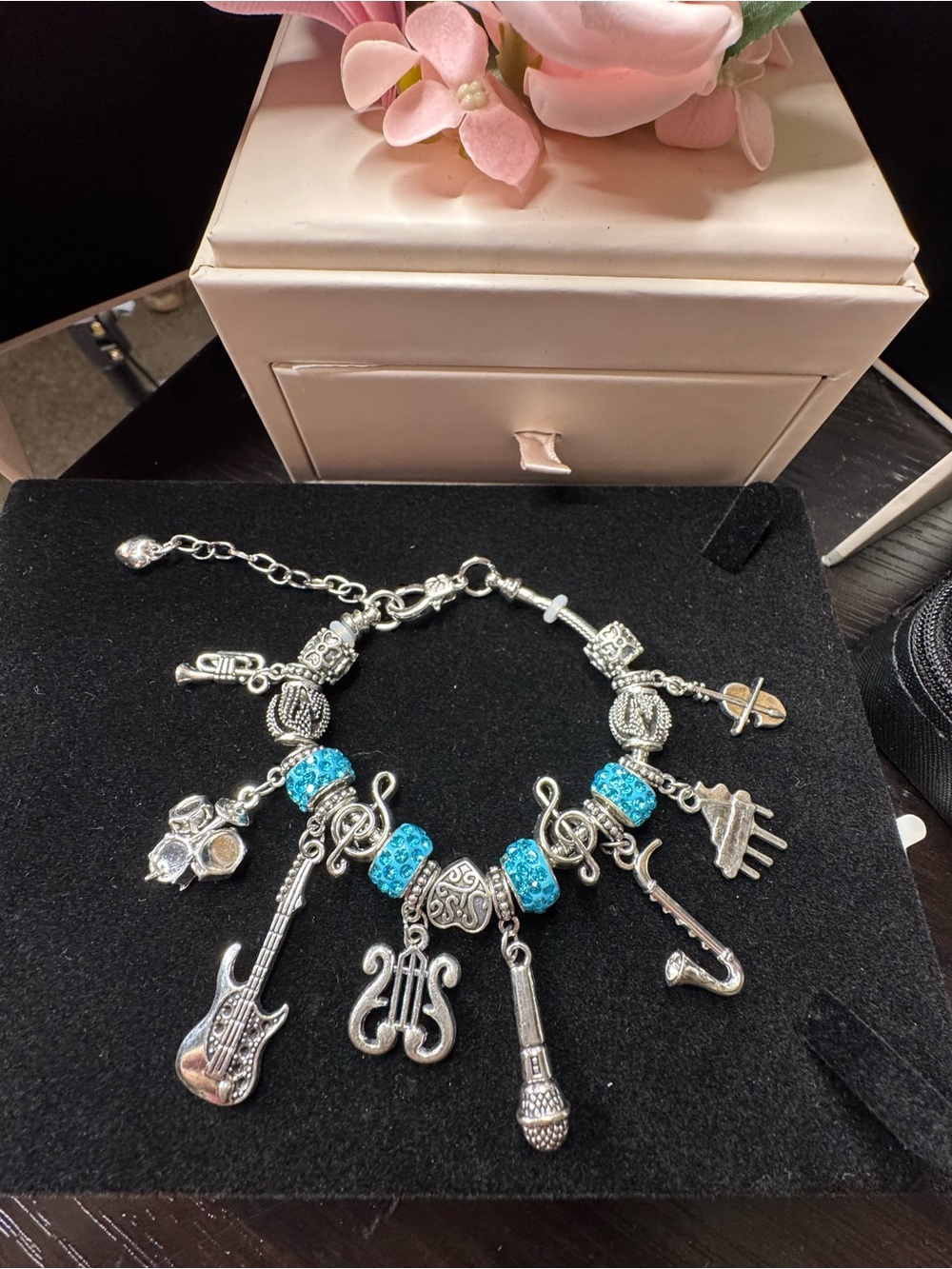 Silver and Turquoise Music Charm Bracelet - Unbranded